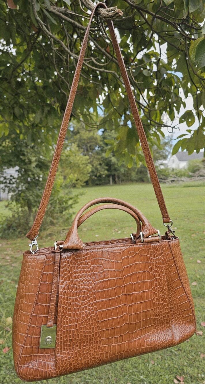 Vintage Etienne Aigner Embossed Crocodile-embossed Leather Handbag Grandmacore